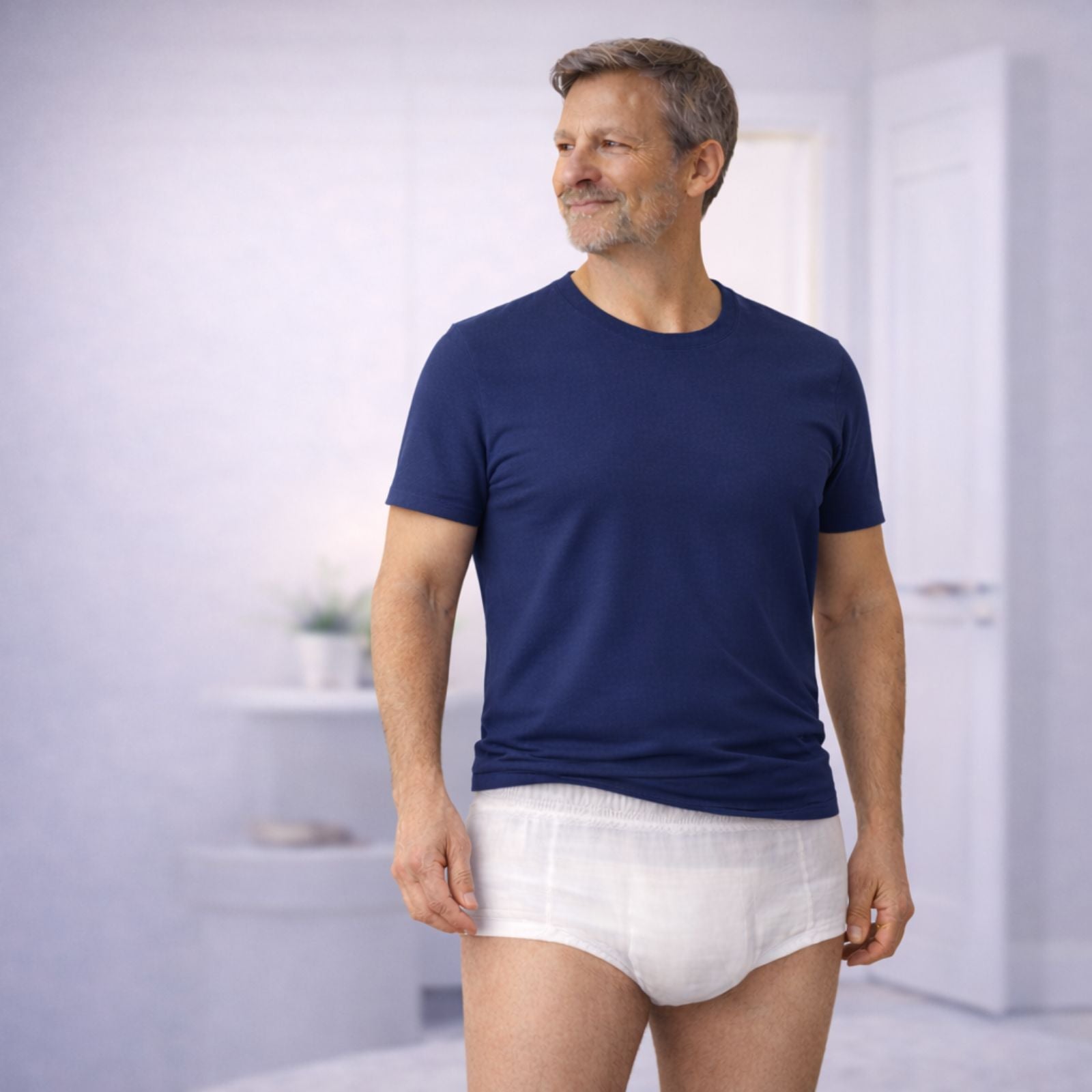 men wearing white pull on disposable underwear by gardewear